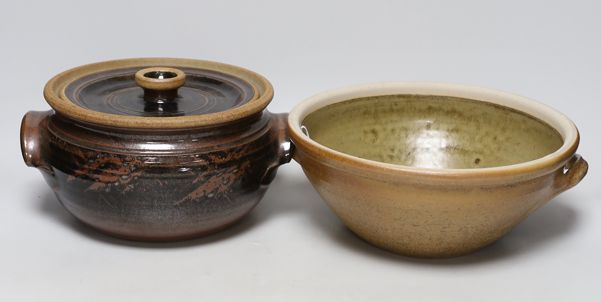 A group of stoneware items, studio pottery, including a mixing bowl by Richard Batterham